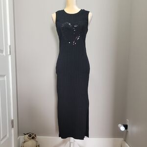 VENUS Black Sleeveless Sequin Heart Maxi Dress Sz S
